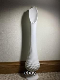 Vintage MCM TALL 21 T FENTON Footed Swung MILK GLASS Vase HOBNAIL