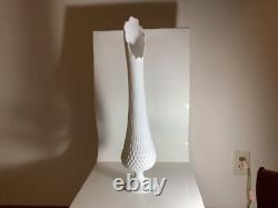 Vintage MCM TALL 21 T FENTON Footed Swung MILK GLASS Vase HOBNAIL