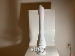 Vintage MCM TALL 21 T FENTON Footed Swung MILK GLASS Vase HOBNAIL