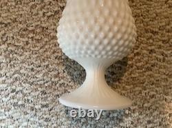 Vintage MCM TALL 21 T FENTON Footed Swung MILK GLASS Vase HOBNAIL