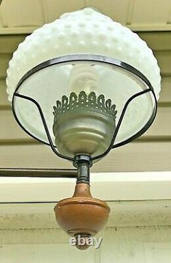 Vintage MCM Tension Pole Hobnail Milkglass Brass Lamp 8' Stained Wood