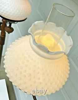 Vintage MCM Tension Pole Hobnail Milkglass Brass Lamp 8' Stained Wood