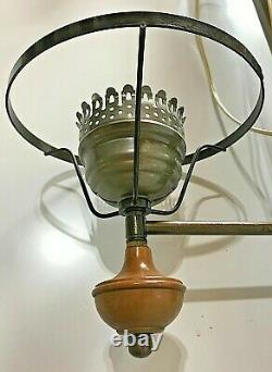 Vintage MCM Tension Pole Hobnail Milkglass Brass Lamp 8' Stained Wood