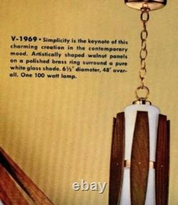 Vintage MCM Virden Walnut Danish Style Hanging Lamp Wood Light Fixture 2pc Swag