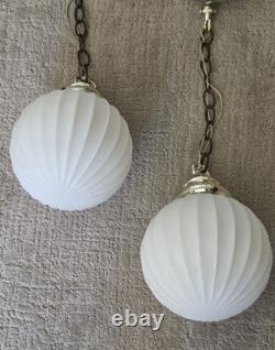 Vintage MCM White Milk Glass Hanging Swag Ceiling Lamp Chandelier Hollywood