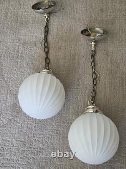 Vintage MCM White Milk Glass Hanging Swag Ceiling Lamp Chandelier Hollywood
