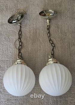 Vintage MCM White Milk Glass Hanging Swag Ceiling Lamp Chandelier Hollywood