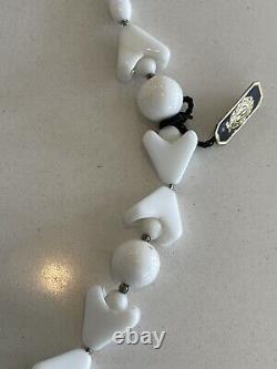 Vintage MIRIAM HASKELL Bobley White Milk Glass Bead Long Necklace &Earring Set