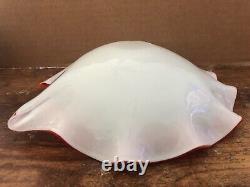 Vintage MURANO ART GLASS Ruffled Bowl ORANGE Encased Milk White Gold Flecks MCM