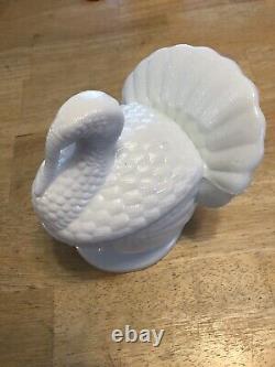 Vintage Martha by Mail LE Smith Milk Glass Turkey Lidded Candy Dish