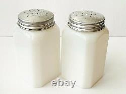 Vintage McKee APRON LADY SALT PEPPER Shakers White Milk Glass