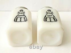 Vintage McKee APRON LADY SALT PEPPER Shakers White Milk Glass