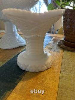 Vintage McKee Concord Milk Glass Pedestal Punch Bowl Set with Cups & 2 Stands