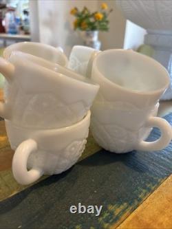 Vintage McKee Concord Milk Glass Pedestal Punch Bowl Set with Cups & 2 Stands