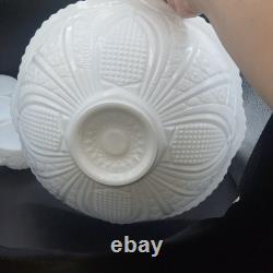 Vintage McKee Milk Glass Pedestal Punch Bowl Set with 10 Cups Concord