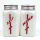 Vintage Mckee Milk Glass Shakers Red Lines Cross Salt Pepper 1930 Antique