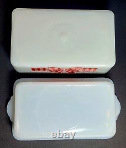 Vintage McKee Red Gingham Bow White Milk Glass Butter Dish with Lid Cover 1930's