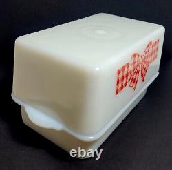 Vintage McKee Red Gingham Bow White Milk Glass Butter Dish with Lid Cover 1930's
