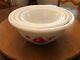 Vintage Mckee Red Sail Boats Ships Bell Shaped Milk Glass Mixing Bowls Set Of 4