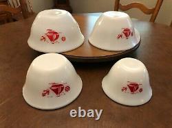 Vintage McKee Red Sail Boats Ships Bell Shaped Milk Glass Mixing Bowls Set of 4