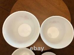 Vintage McKee Red Sail Boats Ships Bell Shaped Milk Glass Mixing Bowls Set of 4