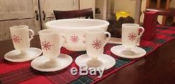 Vintage McKee Snowflake Christmas Winter Milk glass punch bowl set