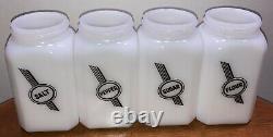 Vintage Mckee Tipp City Milk Glass Art Deco Salt Pepper Flour Sugar Shakers Htf