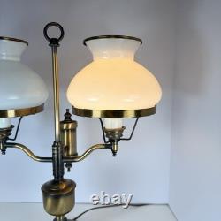 Vintage Mid Century DOUBLE ARM STUDENT Table Lamp with White Milk Glass Shades