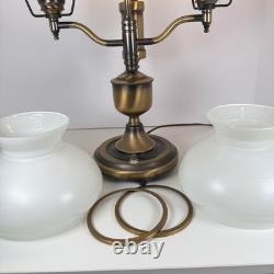 Vintage Mid Century DOUBLE ARM STUDENT Table Lamp with White Milk Glass Shades