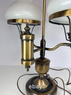 Vintage Mid Century DOUBLE ARM STUDENT Table Lamp with White Milk Glass Shades