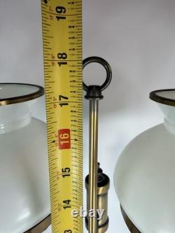 Vintage Mid Century DOUBLE ARM STUDENT Table Lamp with White Milk Glass Shades