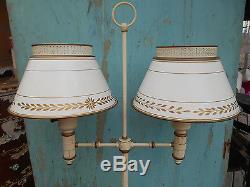 Vintage Mid Century Double Arm Tole Painted Floor Lamp Light w Milk glass globes