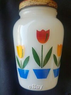 Vintage Mid Century Fire King Tulips Grease Bowl & Tulip Salt & Pepper Set of 3