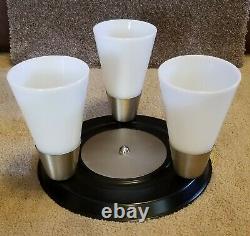 Vintage Mid Century Flush Mount 3 Light Fixture Milk Glass Cone Shades