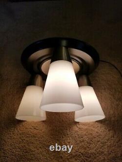 Vintage Mid Century Flush Mount 3 Light Fixture Milk Glass Cone Shades