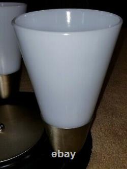 Vintage Mid Century Flush Mount 3 Light Fixture Milk Glass Cone Shades