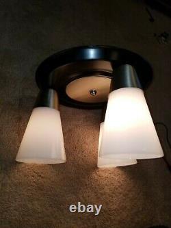 Vintage Mid Century Flush Mount 3 Light Fixture Milk Glass Cone Shades