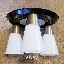 Vintage Mid Century Flush Mount 3 Light Fixture Milk Glass Cone Shades