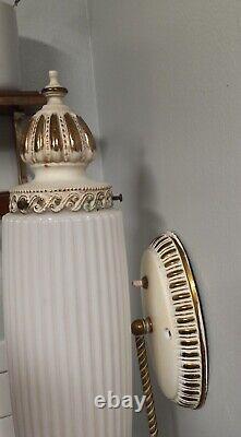 Vintage Mid Century HW Regency Electrical Workers Gold/White Milk Glass Sconce