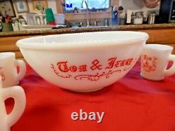 Vintage Mid Century McKee Tom& Jerry Milk Glass Punch Bowl Set 10 mugs/perfect