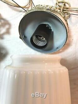 Vintage Mid Century Modern Pendant Milk Glass Ceiling Light Fixture Chandelier