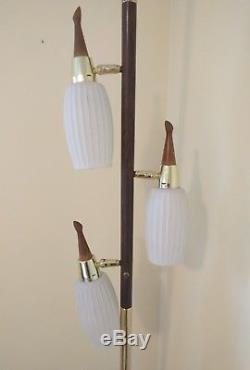 Vintage Mid-Century Modern Pole Tension Light White/Milk Glass, Works