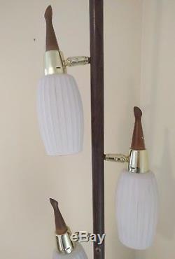 Vintage Mid-Century Modern Pole Tension Light White/Milk Glass, Works