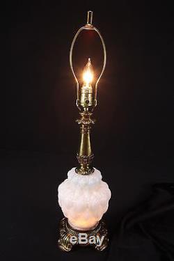 Vintage Mid Century Modern White Milk Glass Brass Table Lamp 4 Way Switch