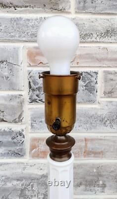 Vintage Mid Century White Milk Glass Skyscraper Torchiere Table Lamp Post Base