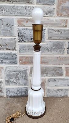 Vintage Mid Century White Milk Glass Skyscraper Torchiere Table Lamp Post Base