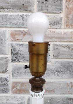 Vintage Mid Century White Milk Glass Skyscraper Torchiere Table Lamp Post Base