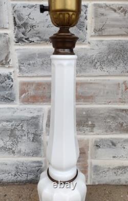 Vintage Mid Century White Milk Glass Skyscraper Torchiere Table Lamp Post Base