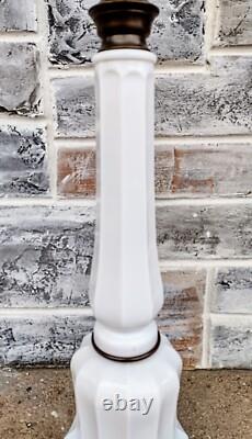 Vintage Mid Century White Milk Glass Skyscraper Torchiere Table Lamp Post Base