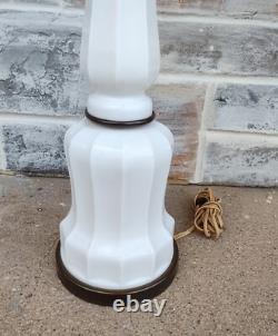 Vintage Mid Century White Milk Glass Skyscraper Torchiere Table Lamp Post Base